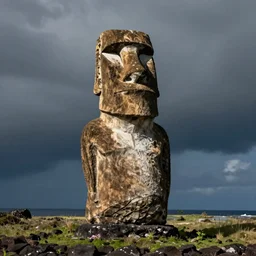 a moai that looks like walter white, photograph, shot on easter isle, simple composition