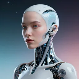 retrofuturistic portrait of a woman cybernetic human hybrid, gradient space graphics in background, close up, quint buchholz, wlop, dan mumford, artgerm, liam brazier, peter mohrbacher, raw, featured on artstation, octane render, cinematic, elegant, intricate, 8 k