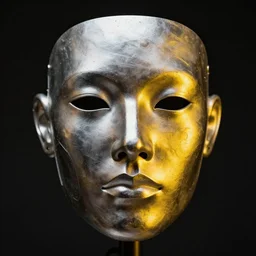 half a human face, skin layers made of metal, cyber punk, strong yellow light reflecting off the skin, studio lighting, professional photography, film prop