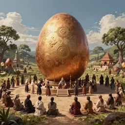 Wide shot, hyperdetailed masterpiece concept art of a cult celebrating a ritual around a giant egg, 4k Detailed Matte Illustration trending on ArtStation