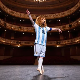 lionel messi wearing dancing ballet in a theatre