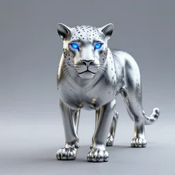 silver jaguar sculpture with glowing blue eyes, octane render