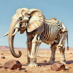 desert rocks, giant elephant skeleton, intricate, elegant, highly detailed, vivid colors, jean - baptiste monge, frazetta, ruan jia, jeffrey catherine jones