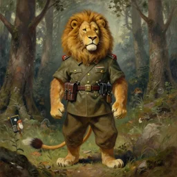 anthropomorphic furry lion soldier in the forest during world war 1, character design, painting by gaston bussiere, craig mullins, j. c. leyendecker, tom of finland