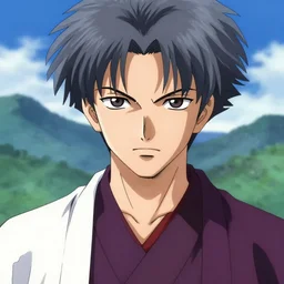 demon samurai warrior , short hair, made by Yusuke Murata, Tomohiro Shimoguchi, Takeshi Obata, Tite Kubo, ArtStation, CGSociety, direct gaze, beautiful face, mountains in the background, perfect composition, symmetrical face,symmetrical eyes