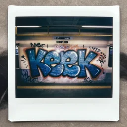 graffiti in paris on train with kerek letters, photorealistic, polaroid photo, 4 k