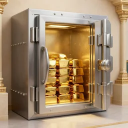 a bank vault for gold ingots in the style of ancient egypt, art by charlie bowater
