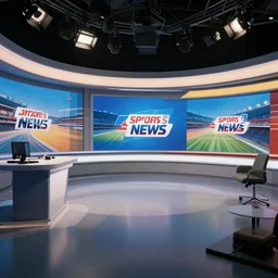 sports news studio, concept art, wide lens, cinematic composition, iterior, detail