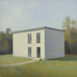 a beautiful painting of a building in a serene landscape by Alice Rahon