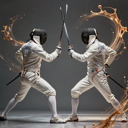 amazing portrait of two sword fencer, league of legends splash art, deiv calviz, splash art, natural light, elegant, intricate, fantasy, atmospheric lighting, by greg rutkowski, league of legends splash art, hd wallpaper, ultra high details