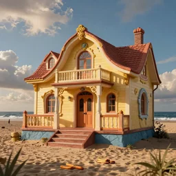 beach house made of cheetos, rococo style, extremely detailed