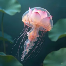 a lotus flower floating underwater like a jellyfish, leaves as tentacles, photographic, photorealistic, volumetric lighting, detailed, smooth, artstation, octane render, wolp