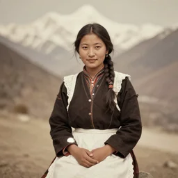 vintage_portrait_photo_of_a_beautiful_nepalese_maiden in the himalayan mountains, by edward s curtis