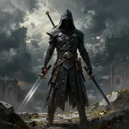 Dual Blades Assassin, realistic, painted by Greg Rutkowski