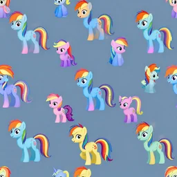 pattern of anthropomorphic social bot network accompanying female with rainbow pony tails