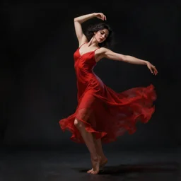 sensual crimson and absolute black concept art of a woman in a dress dancing, black background, patrick westwood style, red series, benjamin conalin style, artstation trending, high detail, soft light, black background