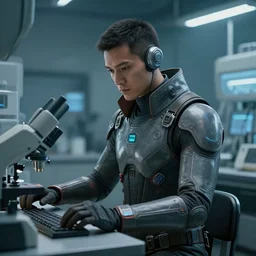 a portrait of an operator working the laboratory, scifi character, cyberpunk suit, concept art, highly detailed, artstation, 8 k