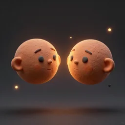 detailed concept illustration of two twin small clay simple faces, glowing orbs, dynamic lighting, trending on artstation, digital art ( by brad rigney ) ( by greg rutkowski ) ( by artur treffner )