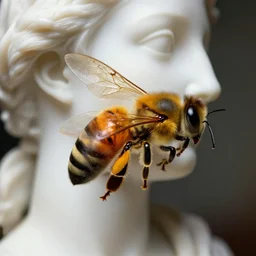 close - up macro shot of a of a bee, complementary color scheme. subsurface scattering, translucency, backlit, diffused, smooth. studio photography high quality highly detailed award winning photograph by national geographic, by slim aarons. ( sculpture by antonio canova, renaissance painting )