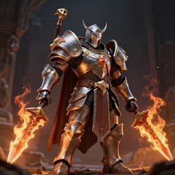 photo of a hell knight with flaming weapons, highly detailed, 4k, HDR,