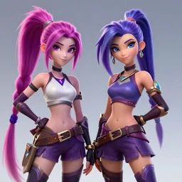 star guardian xayah and star guardian kai'sa as friends together, league of legends, by weta digital, 3 - dimensional, realistic - n 1 2