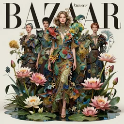 pretty model with botanical and water lilies : : by martine johanna and simon stalenhag and chie yoshii and casey weldon and wlop : : ornate, dynamic, particulate, rich colors, intricate, elegant, highly detailed, vogue, harper's bazaar art, fashion magazine, smooth, sharp focus, 8 k, octane render