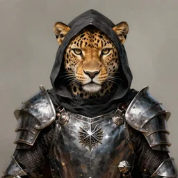 Leopard headed hooded knight as a fantasy D&D character, portrait art by Donato Giancola and James Gurney, digital art, trending on artstation
