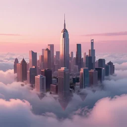 a beautiful city floating in the clouds during a pink sunset, concept art, digital painting
