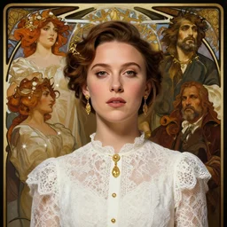 millie bobby brown, white lace clothing, gold accessories, elegant, highly detailed, digital painting, matte, sharp focus, art by artgerm, greg rutkowski, alphonse mucha, frank frzetta, boris vallejo, bouguereau, cinematic