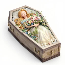 an elaborate coffin with a mysterious sleeping beauty holding a large bouquet of flowing flowers, top view, fantasy, regal, intricate, by stanley artgerm lau, greg rutkowski, thomas kindkade, alphonse mucha, loish, norman rockwell