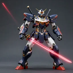 photo of a robot samurai with a laser sword