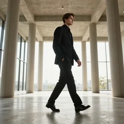 a giant walking out of the builds views from floor. beautiful, realistic, 4K