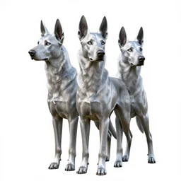 silver-haired cerberus three-headed dog, high detail digital art, full body, standing, isolated on a pure white background, centered, whole figure in frame, sharp focus, studio lighting