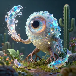 creature animal sushi cristal very big eye roots cactus elemental flush of force nature micro world fluo fishscale, behance hd by jesper ejsing, by rhads, makoto shinkai and lois van baarle, ilya kuvshinov, rossdraws global illumination