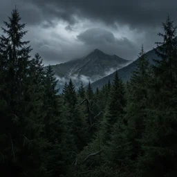 landscape photography by marc adamus, creepy forest,, dramatic lighting, mountains, clouds, scary'gives instant pleasant looking photography - like images