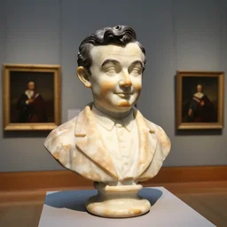 a marble bust of mister bean in a fine art museum. museum photo