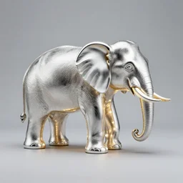 a wide shot of silver handcrafted elephant, line of lights running inside the elephant, jewelry lighting, studio lighting, dark background, photorealistic, octane render, unreal engine