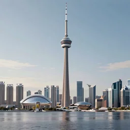 futuristic toronto skyline, concept design by syd mead, trending on artstation