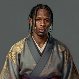 A  realistic anime portrait of Travis Scott wearing a kimono, from Skyrim, digital painting, by Stanley Artgerm Lau, WLOP, and Rossdraws, digtial painting, trending on ArtStation, deviantart