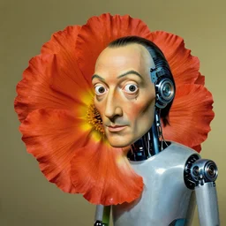 half flower, half robot, portrait, in style of salvador dali