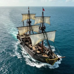 drone shot of the black pearl from pirates of the caribbean