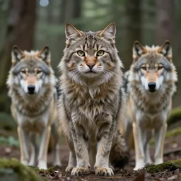 photo furry cat woman in a forest 8 y 5 with real wolves 5 x 4 c 3 ideal human face