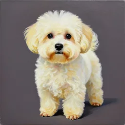 painting of cute dog, full stature, in style of andy warhol, photorealistic