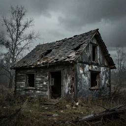 ruined cottage, apocalypse, hyperrealistic, grimdark, artstation
