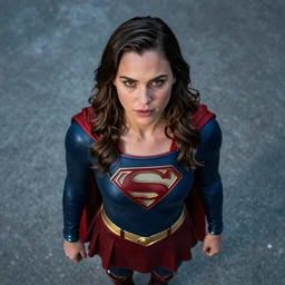 a potrait of Gal Gadot as Supergirl, 8k photorealistic, wide angle, cinematic lighting, HD, high details, dramatic, trending on artstation, view from above