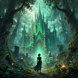 in a magical forest looking at a fantastic emerald gothic castle, tony sart's artstation gallery, anato finnstark's artstation gallery, nazgul collection, randy's artstation gallery, fantasy art