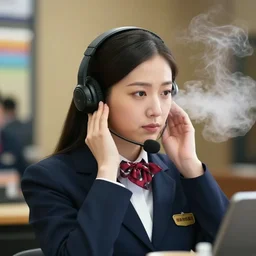 A telemarketeer with steam coming from her ears