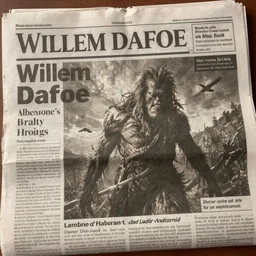 willem dafoe as a monster on local newspaper