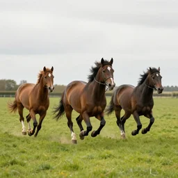 three horses running in a field, by norman ackroyd