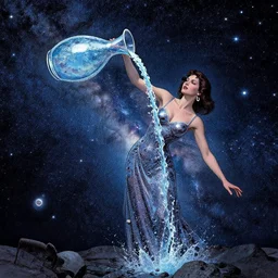 a woman in a dress made of outer space pouring water from a vase into the milky way, by joe madura, by art adams.